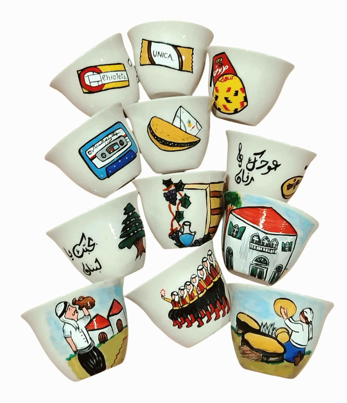 Chaffe Coffee Cups with Sugar Pot, Rakwe, and Wooden Tray - Image 