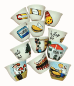 Chaffe Coffee Cups with Sugar Pot, Rakwe, and Wooden Tray - Image 