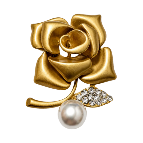 Golden Rose Pearl Brooch