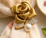 Golden Rose Pearl Brooch - Image 