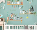 Wooden Shelves Flower Wall Sticker Home Decor - Image 