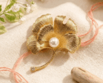 Women Leaf Pearl Brooch - Image 