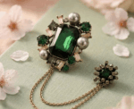 Women Emerald Chatelaine Brooch - Image 