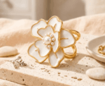 Women Pearl Flower Scarf Ring - Image 