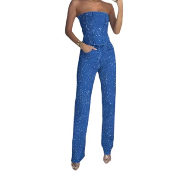 Rhinestone Jeans Pants
