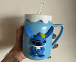 Stitch Ceramic Mug with Straw - Image 