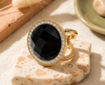 Black Crystal Scarf Ring - Image 