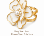 Women Pearl Flower Scarf Ring - Image 