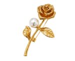Golden Single Rose Pearl Brooch - Image 