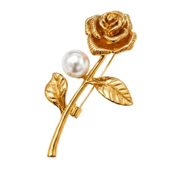 Golden Single Rose Pearl Brooch
