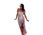 Sipin Champagne Long Satin Dress - Image 