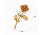 Golden Single Rose Pearl Brooch - Image 