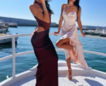 Sipin Champagne Long Satin Dress - Image 