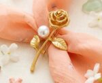 Golden Single Rose Pearl Brooch - Image 