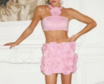Ezgi Flower Halter Top Mini Skirt Set - Image 