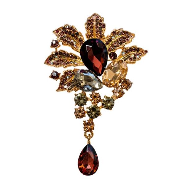 Amber Crystal Leaf Brooch