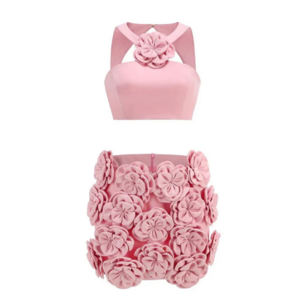 Ezgi Flower Halter Top Mini Skirt Set