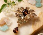 Amber Crystal Leaf Brooch - Image 