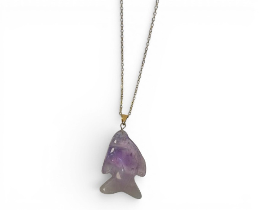 Amethyst Fish Necklace Amethyst Fish Carved Necklace - Image 1