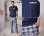 Doucette Men’s Navy & Blue Checkered Cotton Pant Set - Image 
