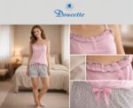 Doucette Women’s Pink & Grey Cotton Short Pyjama Set - Image 
