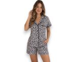 Doucette Women’s Black & White Cotton Short Pyjama Set - Image 