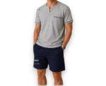 Doucette Men’s Grey & Navy Cotton Summer Pyjama Set - Image 