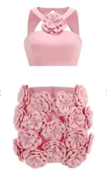 Ezgi Flower Halter Top Mini Skirt Set - Image 