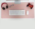 Double Sided PU Leather Mousepad Pink And Silver - Image 