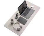 Double Sided PU Leather Mousepad Brown And Silver - Image 
