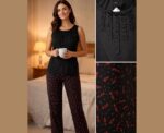 Doucette Women’s Cotton Black and Rose Short Pyjama Set - Image 