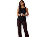 Doucette Women’s Cotton Black and Rose Short Pyjama Set - Image 