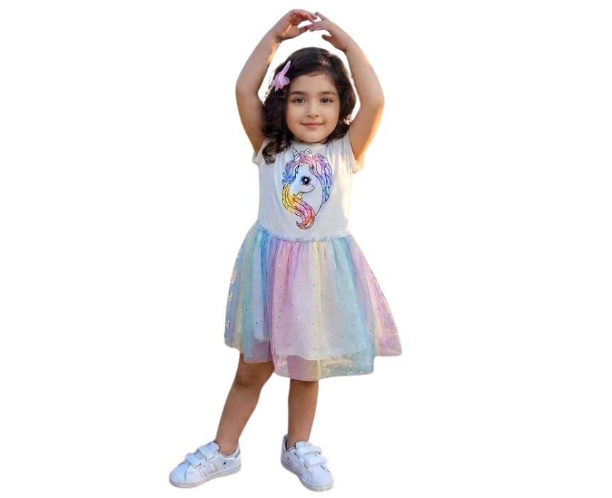 Untitled design Girls Unicorn Cotton Dress - Image 1