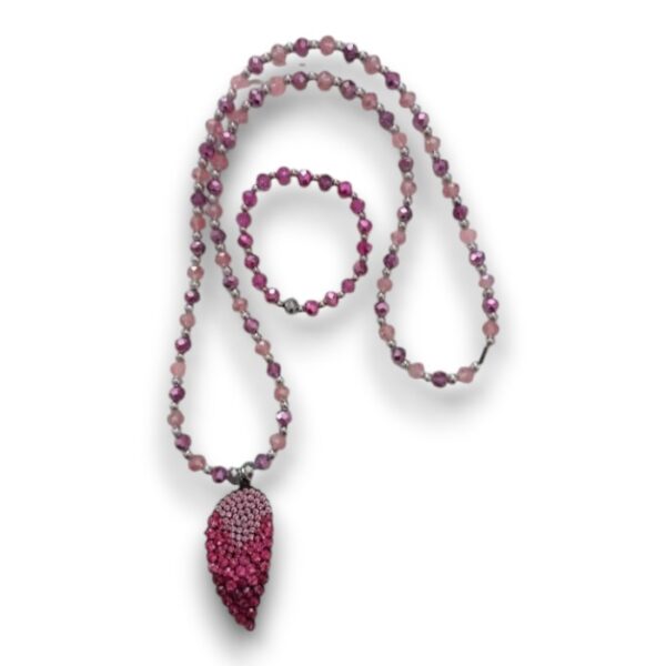 Pink Leaf Necklace Bracelet Set