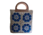 Royal Blue and Off-White Floral Tote Bag - Image 