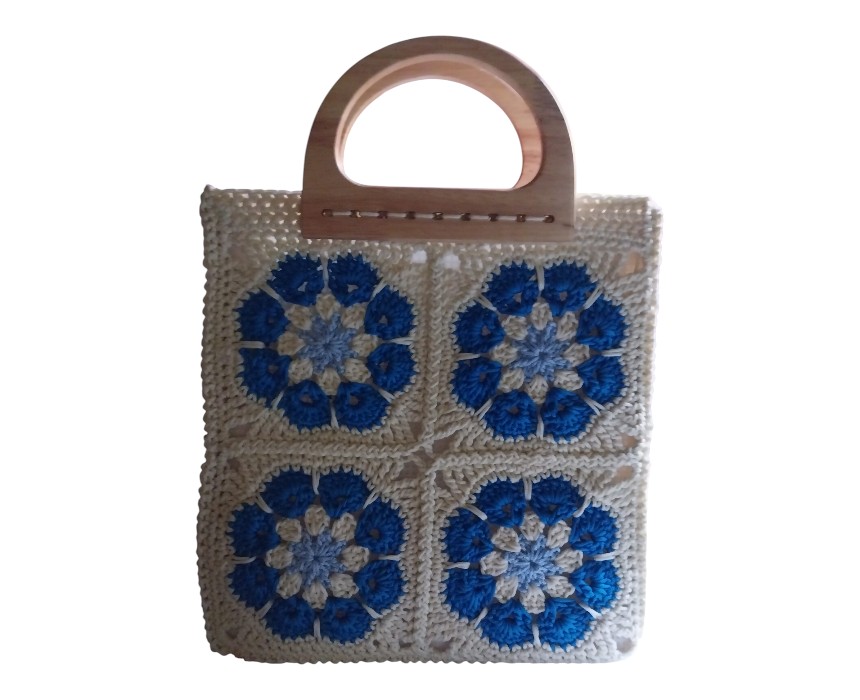 image (21) Royal Blue and Off-White Floral Tote Bag - Image 1