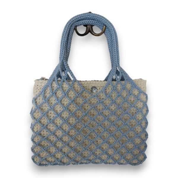 Light Blue and Off-White Filet Net Handbag
