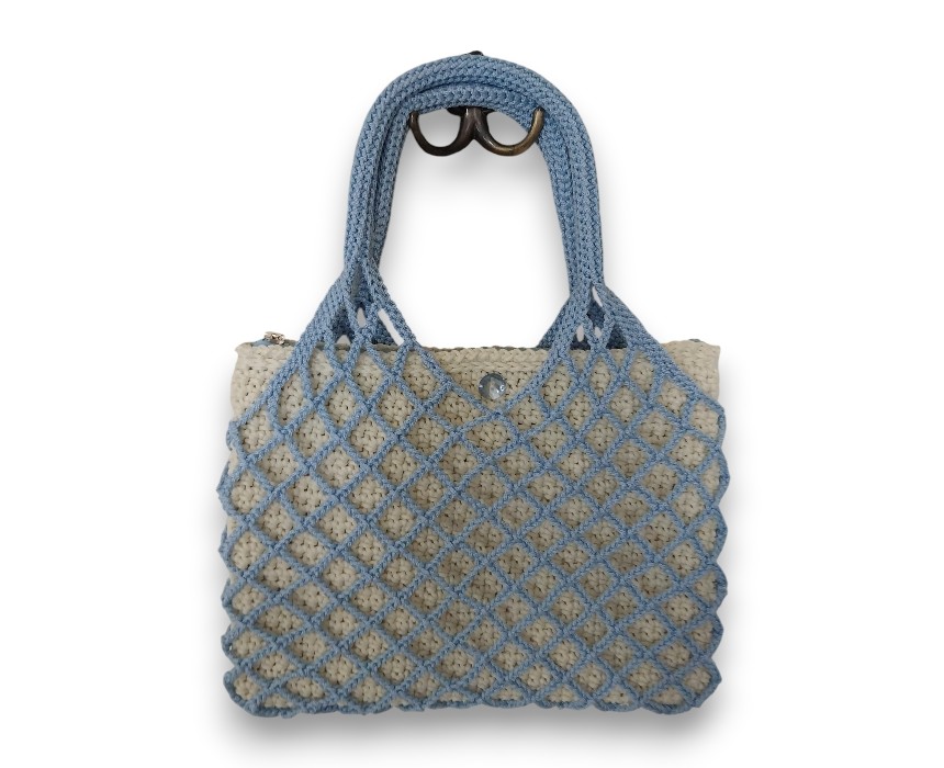 image (45) Light Blue and Off-White Filet Net Handbag - Image 1