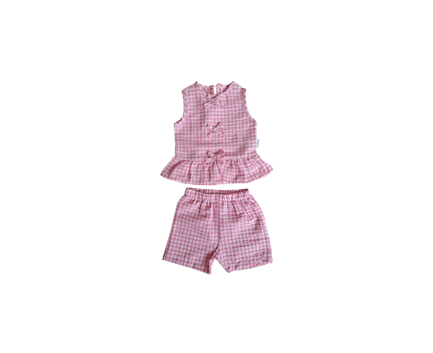 102 Baby Pink Checkered Shorts Top Set - Image 1
