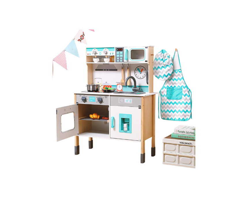 103 Cute Wooden Kitchen Playset with Sounds & Lights for Boys & Girls - Image 1