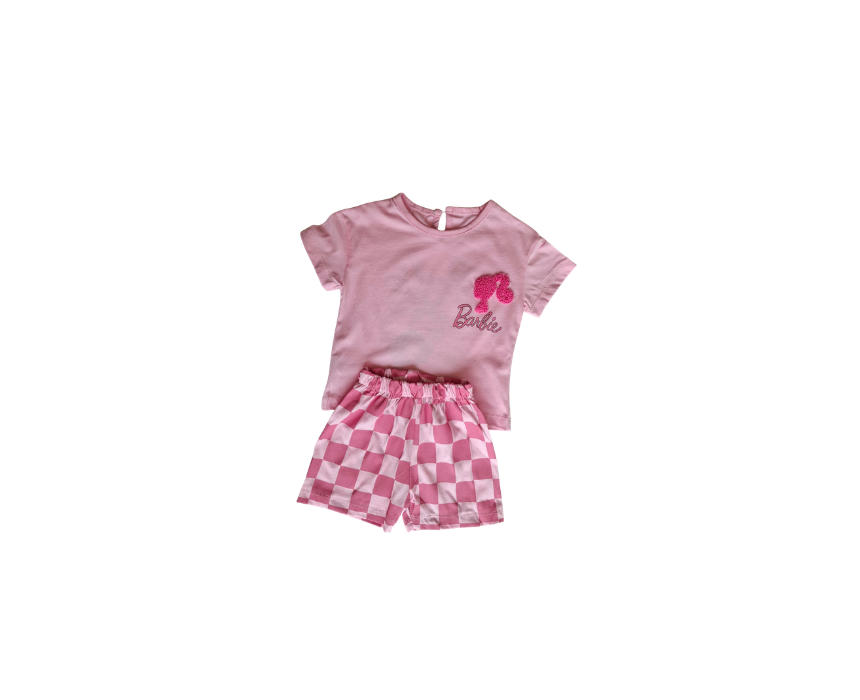 112 Barbie Checkered Shorts & Tshirt Set - 6-24M - Image 1