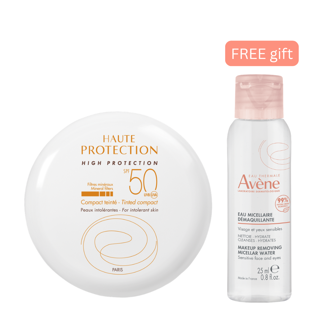 11_1 Avene High Protection SPF50 Tinted Compact 10g + Avene Makeup Removing Micellar Water 25ml Get Free – Sun Protection & Gentle Cleansing Set