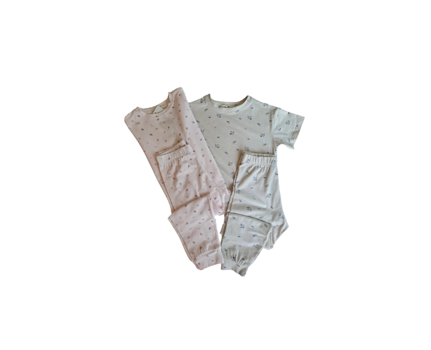 124 Botanical Pants & Tshirt Pyjamas Pink/Grey - Image 1