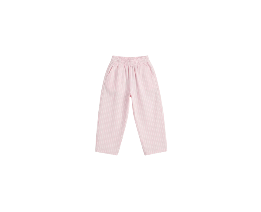 138 Balloon Striped Pants & Tshirt Set Pink - Image 1