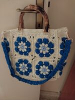Royal Blue and Off-white Floral Summer Tote Bag - Image 