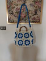 Royal Blue and Off-white Floral Summer Tote Bag - Image 