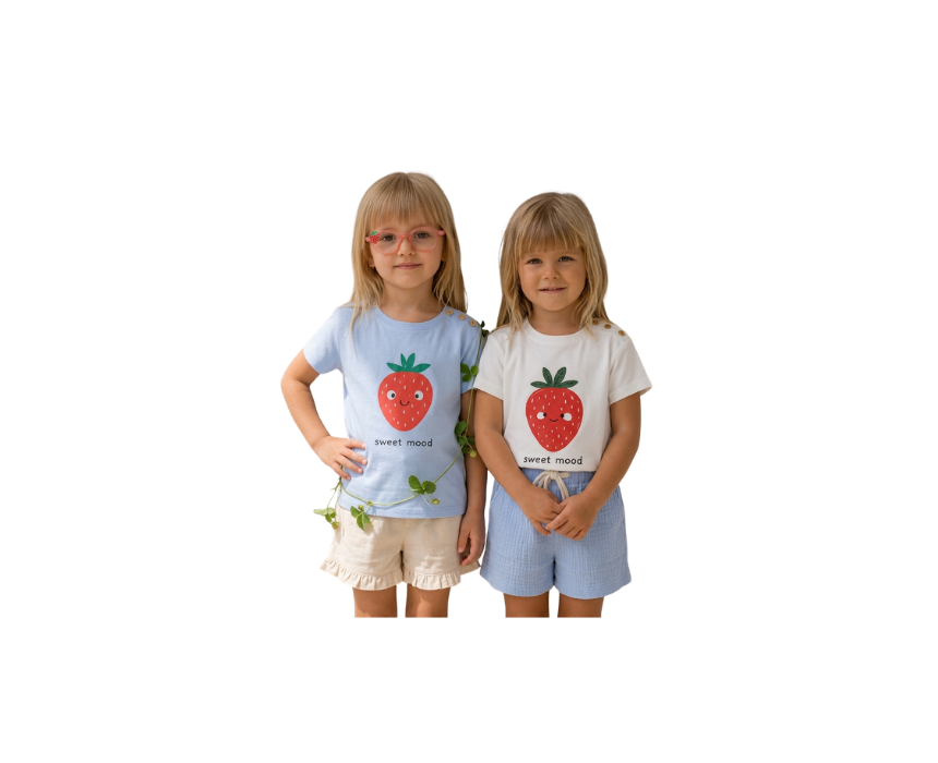 209 Strawberry Tshirt White Blue - Image 1