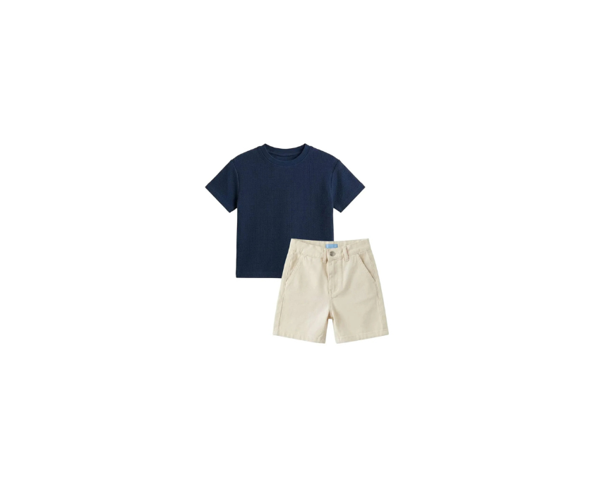 256 Waffle Tshirt & Beige Shorts Set - Image 1