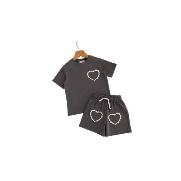 Shorts & Tshirt Set White Hearts