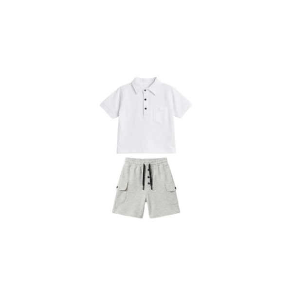 Shorts & Polo Cut Tshirt Set White